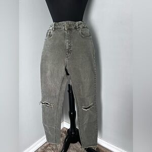 Zara High-Waist Distressed Faded Olive Cropped Skinny Jean